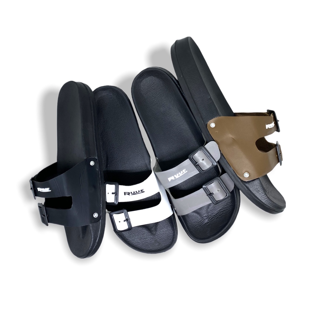 Ruuf - 0409 Gesper Slide Sandal - Black/White/Brown/Grey