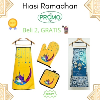 CELEMEK DAPUR MASAK Ramadhan Hadiah Sarung Tangan Oven Tebal Tahan Panas Sarung Bantal Lebaran Tebal Taplak Meja Set Properti Foto Tema Ramadhan Table Cloth Set Hampers Hadiah Idul Fitri Lebaran Souvenir Hiasan Eid Mubarak gift hampers unik Bulan Bintang