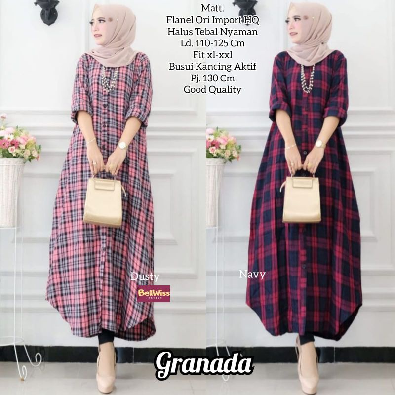 granada ori by bellwiss / long tunic / tunik motif kotak kotak