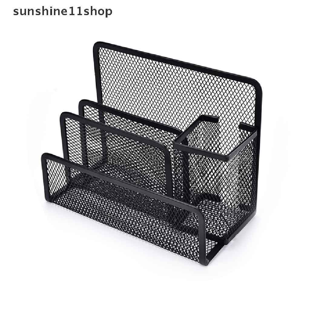 Sho 1pc Rak Organizer Mesh Hitam Holder Kertas File Surat Untuk Meja Kantor