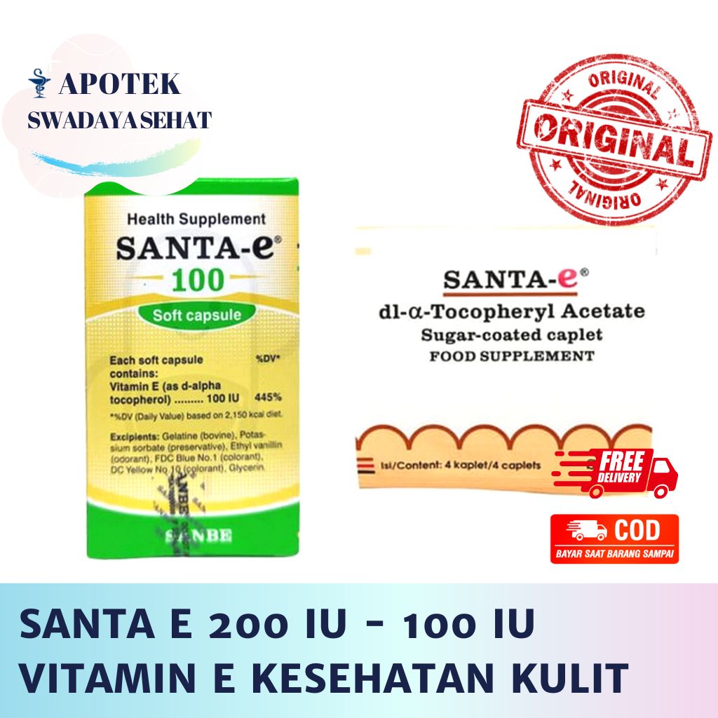 SANTA E 200 IU Vitamin E - 100 IU Botol Isi 30 Dan Strip Isi 4 Kapsul - Vitamin Kesehatan Kulit