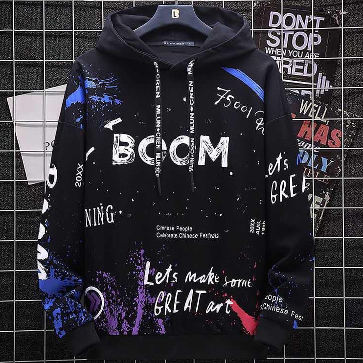 LUVfashion Sweater Hoodie BOOM Lengan Panjang (Pria) Motif FULL Sablon