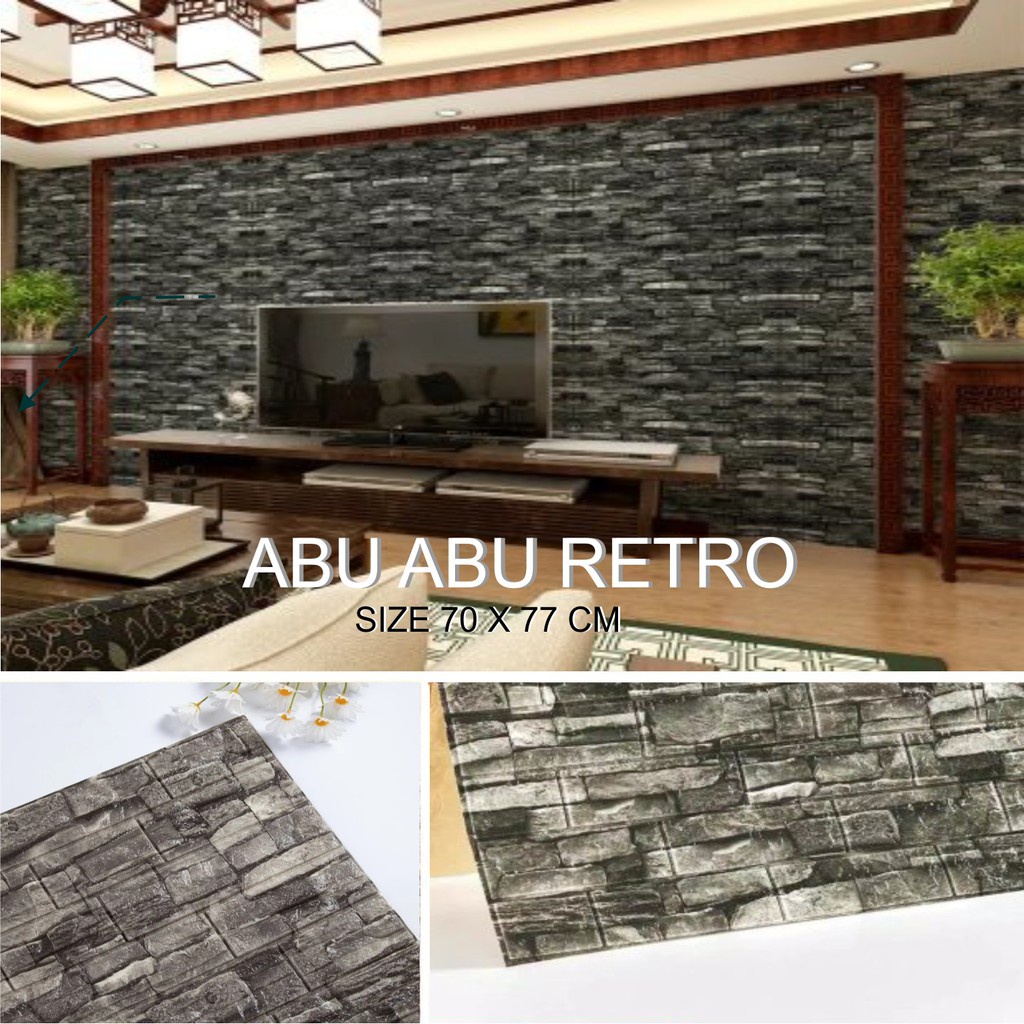 Trend-Wallpaper Dinding Brick Foam 3D Motif Batu Bata Alam Retro 70x77 cm Dekorasi Walpaper Asthetic