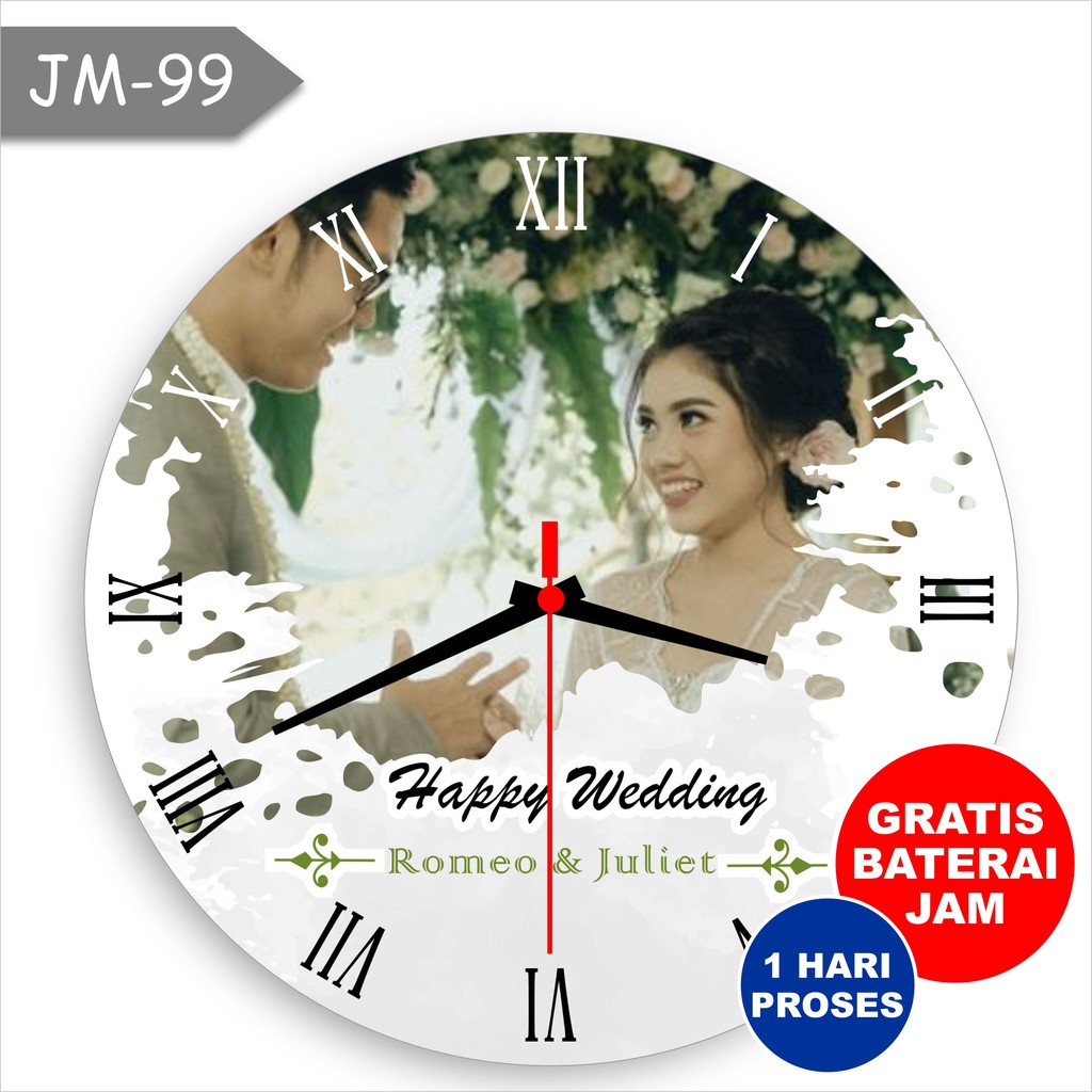 Jam Dinding Kado Pernikahan Wedding Pasangan Teman Sahabat Foto Nikahan Nama Tanggal Murah Kayu Diam