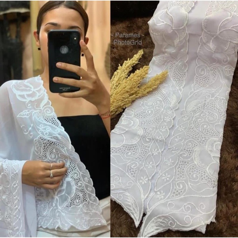 Kain kebaya bordir Putih (bahan)