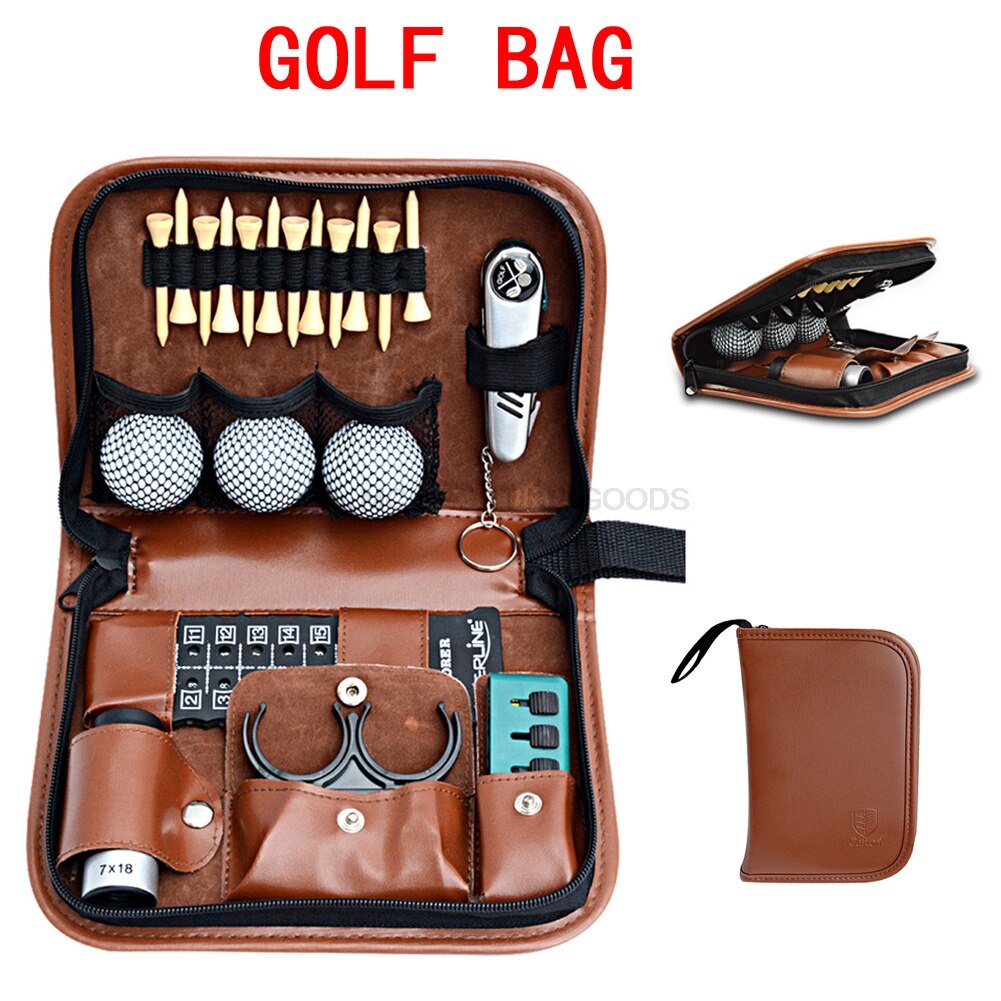 PREORDER Tas Golf/Buatan Faux Kulit Pegolf Hadiah Set Alat Kit Alat Membawa Tas Range Finder Pisau