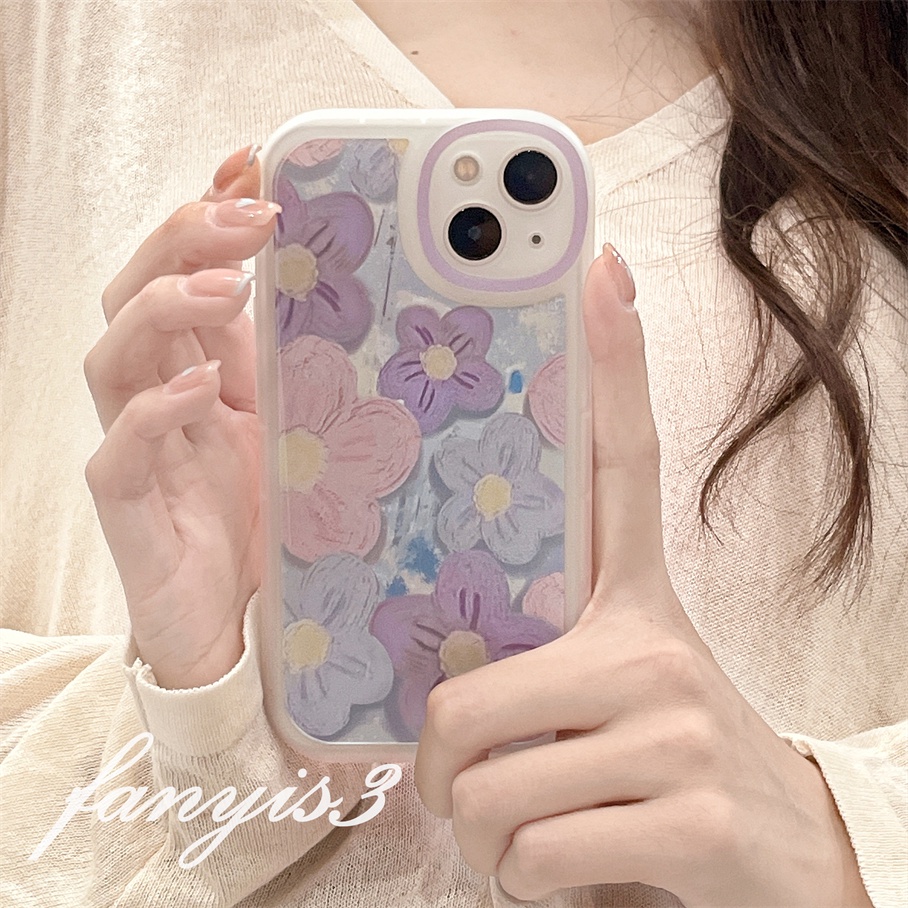 Redmi A1 10C 10A 10 9A 9C 9 9T Note 11s 10s 9s 11 10 9 8 Pro Poco X3NFC X3Pro X3 Mi 11T 12 Pro 11Lite 10 Purple Oil Painting Flowers Phone Case Clear Soft Protective Cover