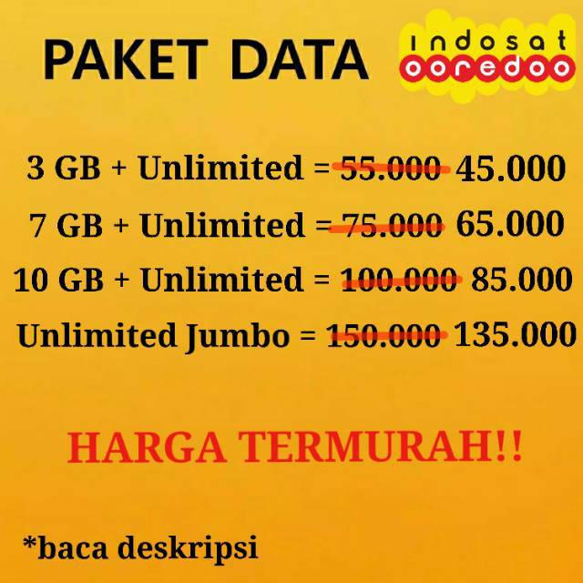 [MURAH] Paket Data Indosat Unlimited 33GBp7GB 10GB Jumbo IM3 Mentari / unlimited youtube