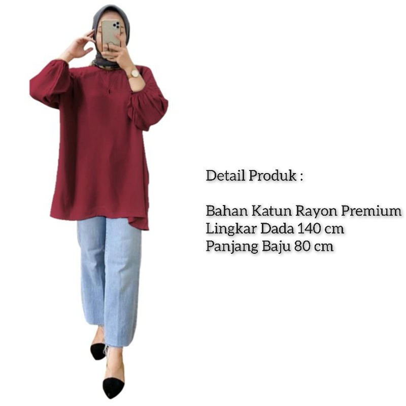 Blouse Wanita Jumbo Oversize Outfit Dara Blus Ootd Baju Atasan Wanita Lengan Panjang Muslim Big Size-6