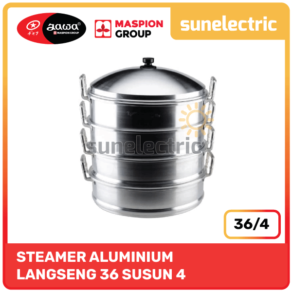 Maspion ALU Langseng / Dandang Steamer + Sarangan / Panci Kukusan Aluminium 36cm Susun 4 - Silver