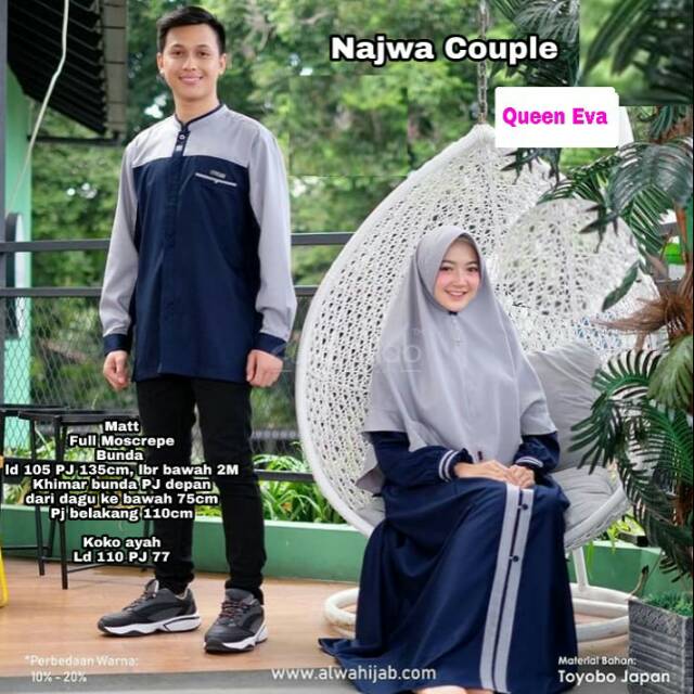 Baju Koko Pria Lengan Panjang dan Gamis Syar'i Set Khimar Couple Terbaru NAJWA HIJAB