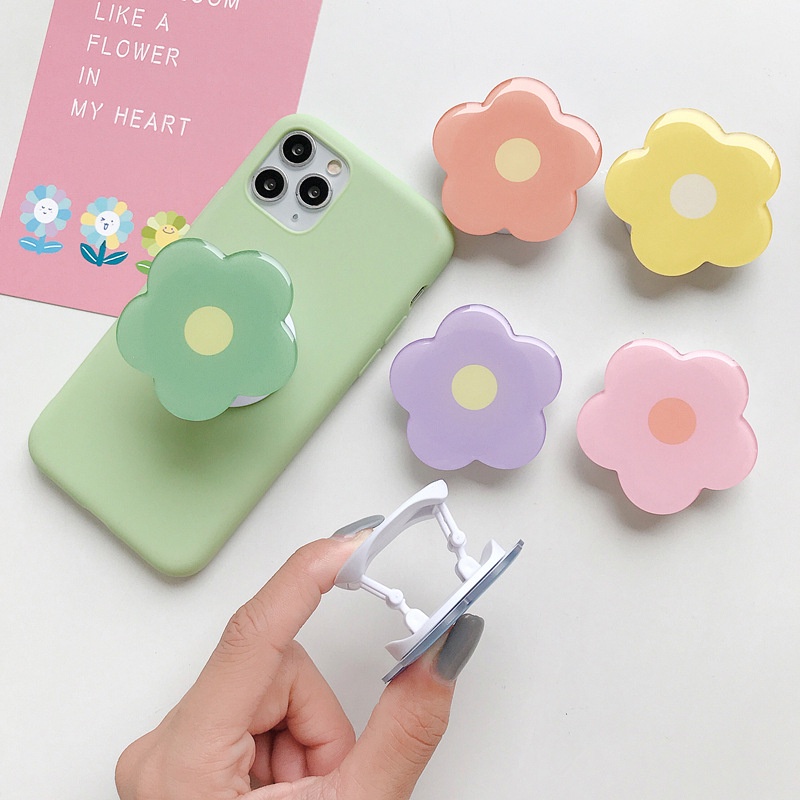 Colorful Ins Style  Flower Epoxy Universal Phone Holder Cute Telescopic Phone Bracket Desktop Lazy Phone Stand Expanding Finger Grip