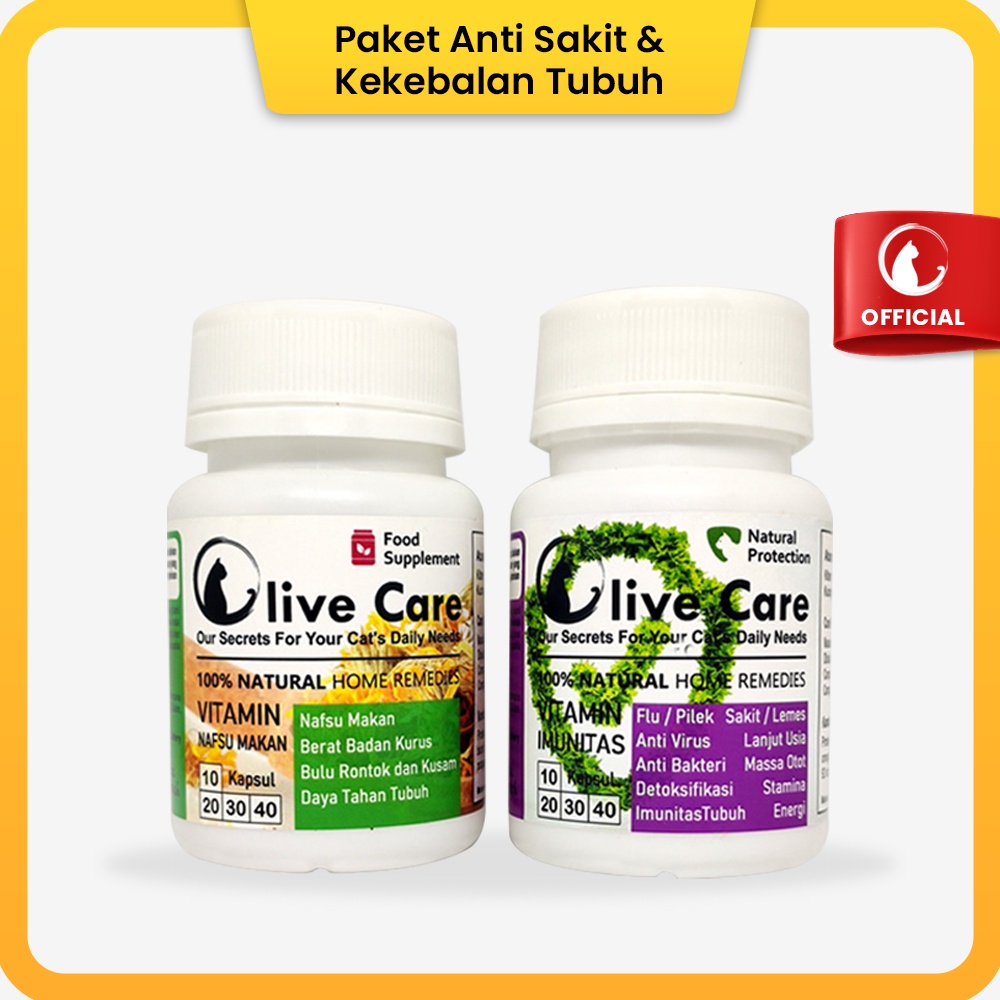 Olive Care Vitamin Kucing Paket ANTI SAKIT & KEKEBALAN TUBUH untuk Daya Tahan Tubuh, Nafsu Makan, Demam, Lemes