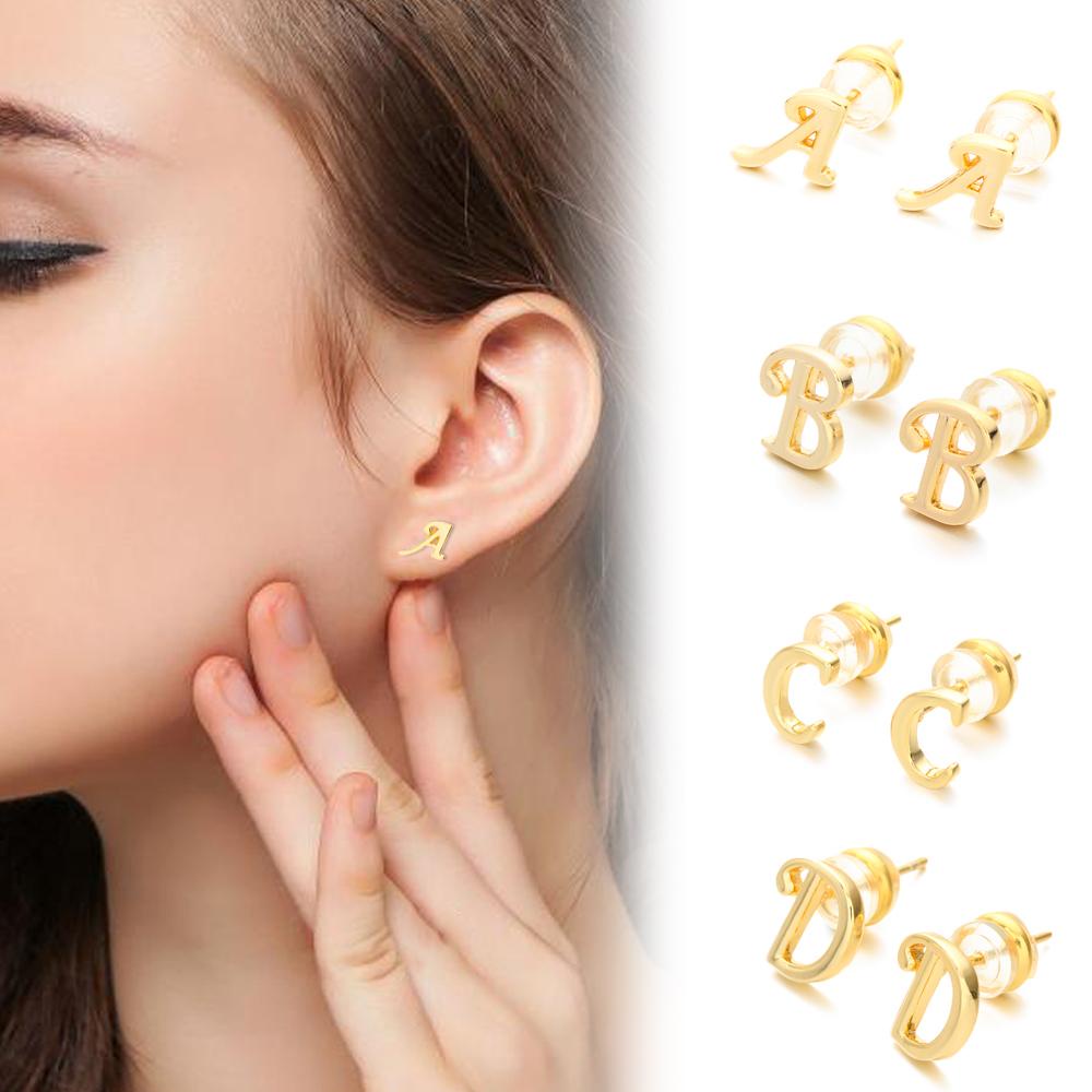 Anting Huruf Inisial Nanas Mewah Wanita Gadis Hadiah Lapis Emas 18K