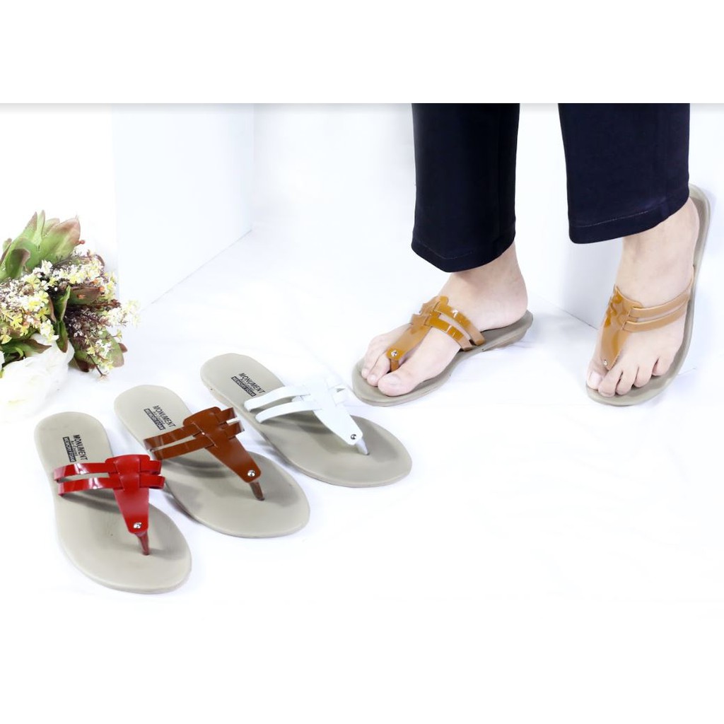 Sandal Wanita Monument S8 - Sandal Flat Jepit Perempuan - Sendal Jepit Tali Kulit cewek Korea