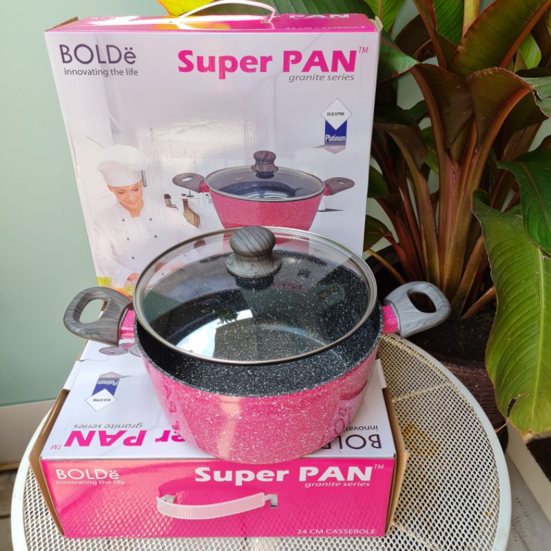 BOLDe Super Pan granite Casserole 24cm Blackpink + glass lid - panci BOLDE