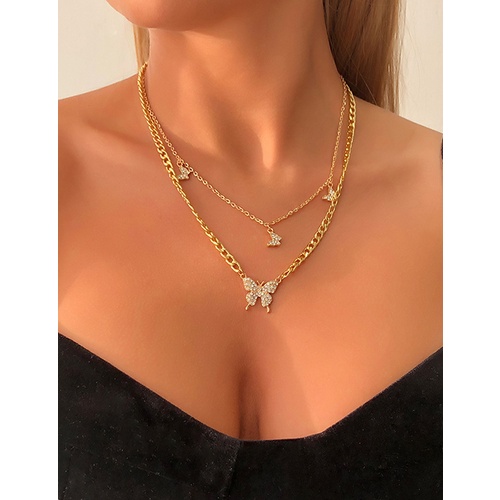 LRC Kalung Fashion Golden Butterfly And Diamond Necklace V82160