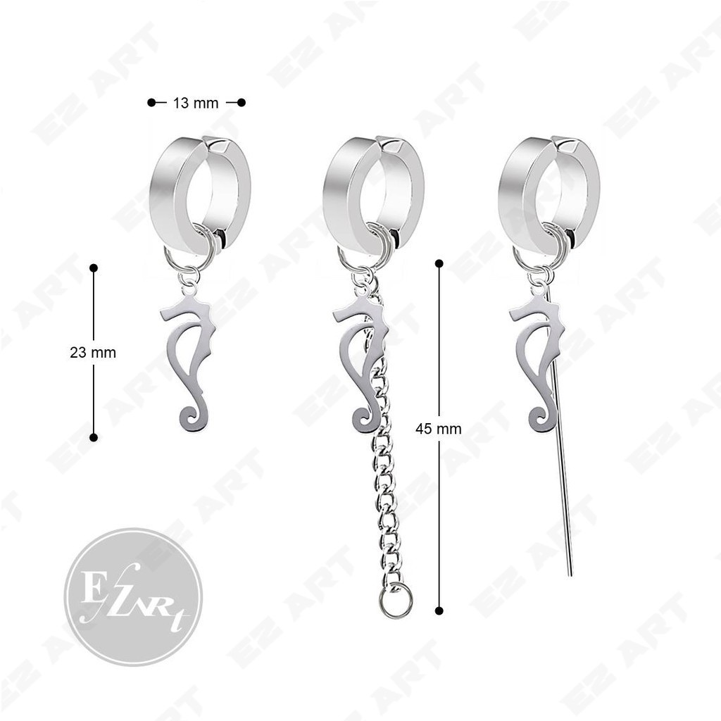 1Pc EZ-AY ANTING GANTUNGAN KUDA LAUT SEAHORSE STAINLESS STEEL JEPIT TUSUK PRIA WANITA KPOP PUNK