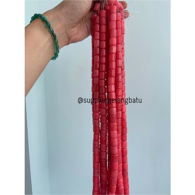 batu renceng akik Giok pink borneo tabung 12mm craft gelang kalung