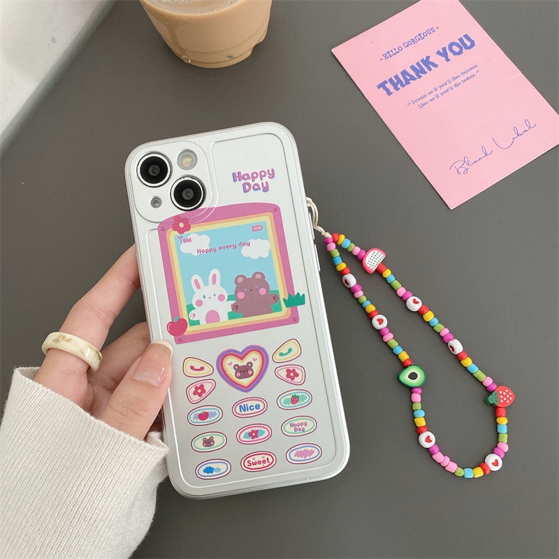 IPHONE Cover Case Pelindung Handphone Keyboard Vintage Dengan Rantai Manik-Manik Anti Hilang Untuk Iphone7 8 PLUS XR Xs11 12 13 PRO MAX SE 2020