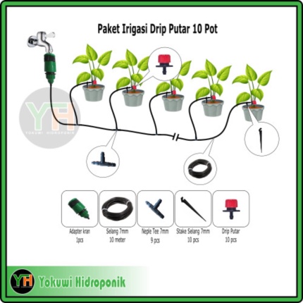 Unik Paket Irigasi Adapter Kran Drip Putar Selang 7 Stake Selang 7 Murah