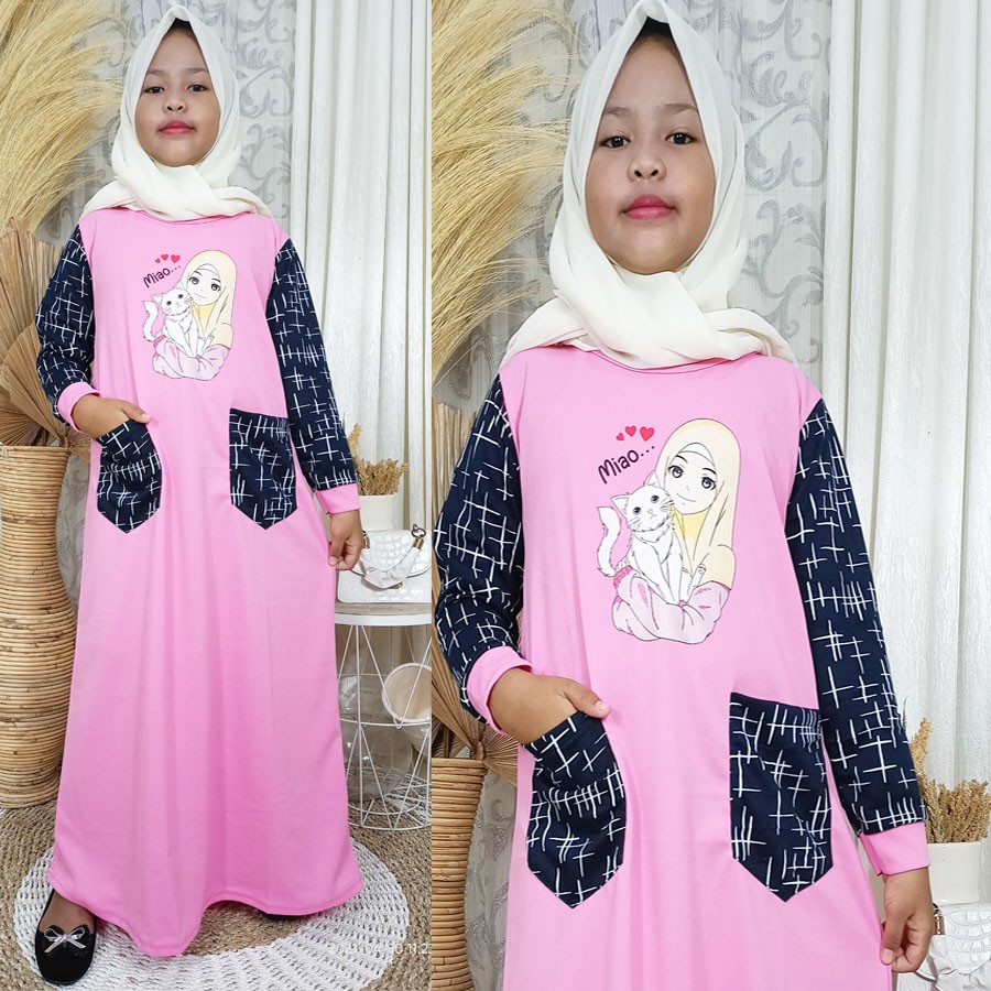 DRESS ANAK MIAO KOMBINASI ADA KANTONG 4-12tahun GL FASHION