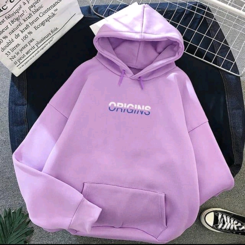 BARU PILIHAN SWEATER HOODIE WANITA LILAC BAHAN FLEECE TEBAL-Origins Lilac