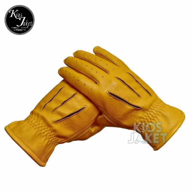Sarung Tangan Kulit Asli. Sarung Tangan Motor Pria. Sarung Tangan Kulit Kuning Asli KJ 08