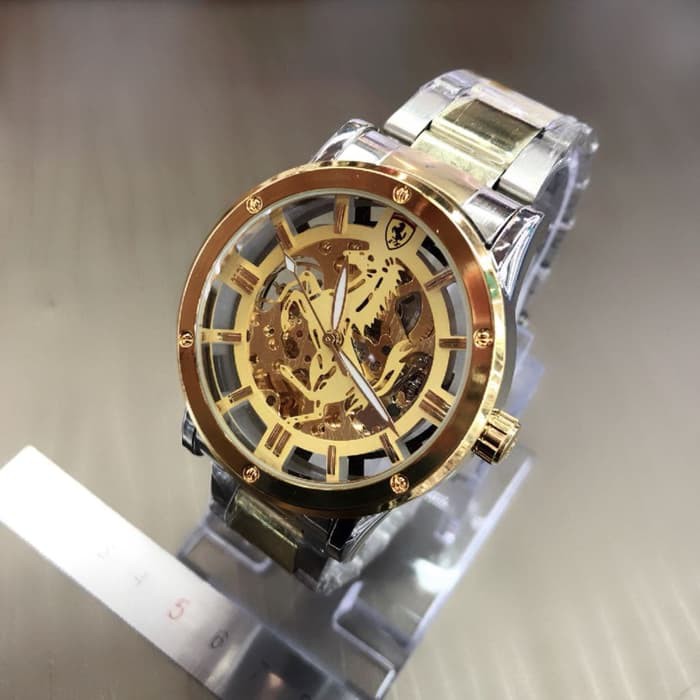 JAM TANGAN PRIA FERRARI AUTOMATIC SILVER COVER FULL GOLD
