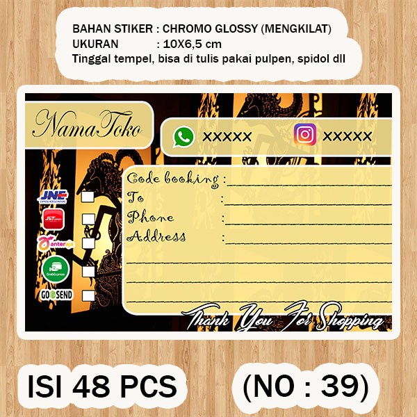 

( STIKER PENGIRIMAN ) Shipping label ( /pack isi 48pcs no.39