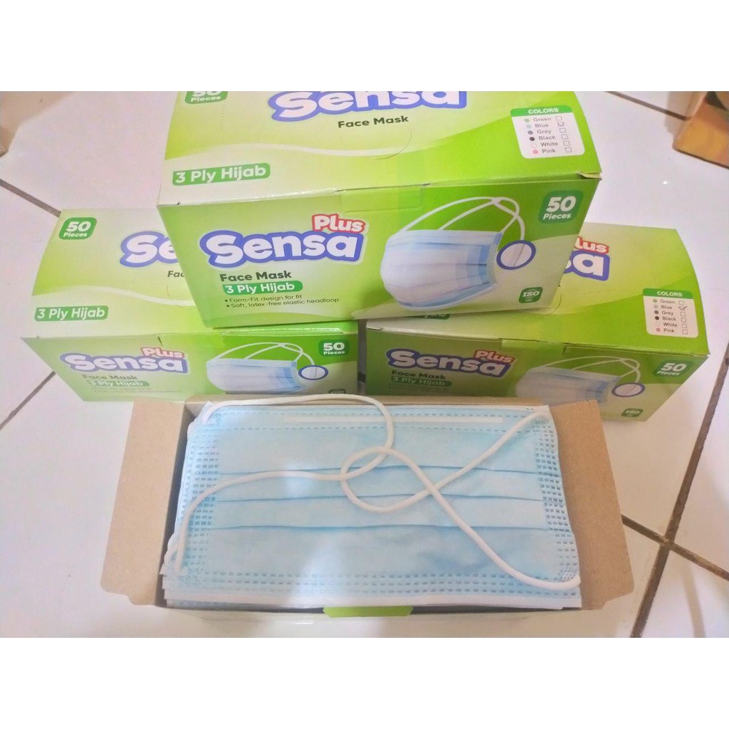 Masker Hijab Headloop SENSA PLUS 3ply isi 50pcs