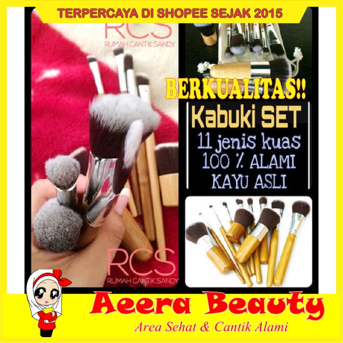 GRATIS ONGKIR Kabuki Set Bamboo Wooden Kuas MakeUp 11pcs ~ Make Up Brush Pouch RC0248