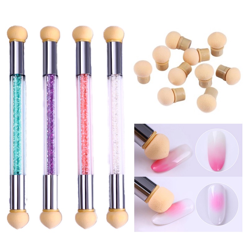 Round Replaceable Sponge Heads Shading Pen Dotting Brush Sponge Head Rhinestone Handle Nail Art Brush Nail Painting Tools