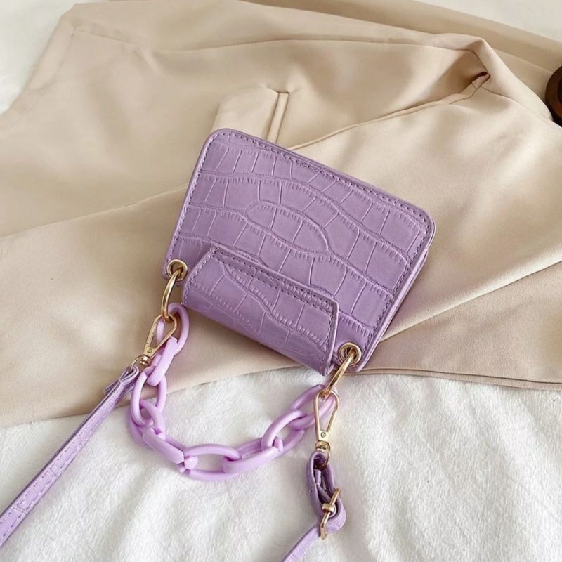 dem_sare / DS1075 - 3.3 FASHION SALE - HF LILAC Tas Selempang Wanita Croco Mini Lilac Rantai JENINIE