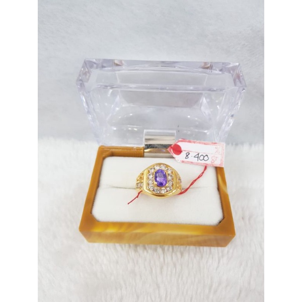 CL1893F173F cincin emas pria model eropa kristal ungu permata emas kuning asli no18 kadar 70% 16k