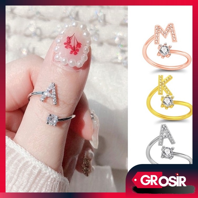 Grosir - 432 (A - M) Cincin Huruf Silver Stainless / Cincin Alphabet / Fashion Perhiasan Wanita