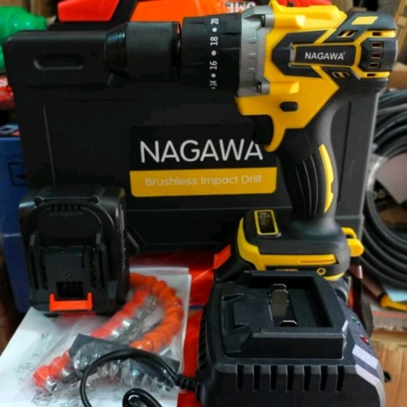 BRUSHLESS HAMMER DRILL NAGAWA mesin bor beton 21V Murah