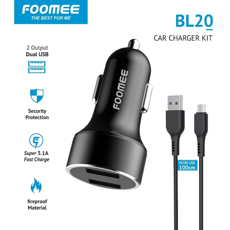 Car Charger Dual Port USB 3.1A FOOMEE BL20 Charger Mobil 2 Output