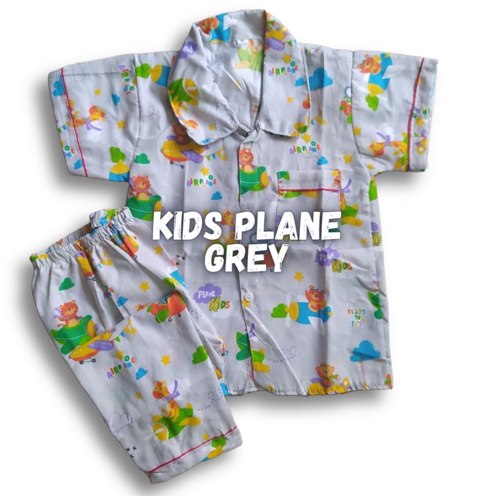 Piyama Anak Laki laki Perempuan 10 Tahun Baju tidur anak usia 12 tahun Bebas Pilih Motif size 12-KIDS PLANE GREY