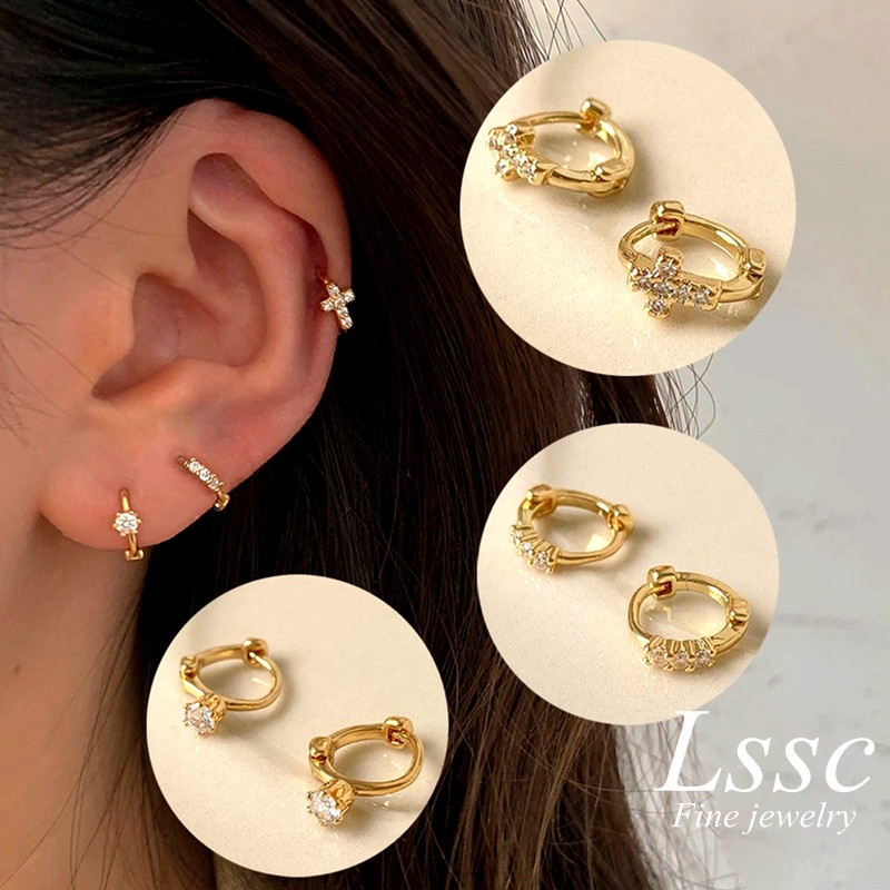 Anting Titanium Anti Karat Wanita 1 Pasang 14k Emas Berlian Anting Hoop Perhiasan