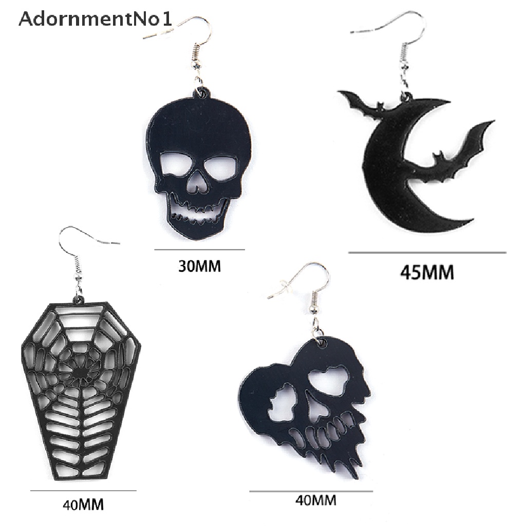 (AdornmentNo1) Anting Gantung Panjang Kait Motif Tengkorak + Hati + Hollow Untuk Perhiasan Wanita / Halloween