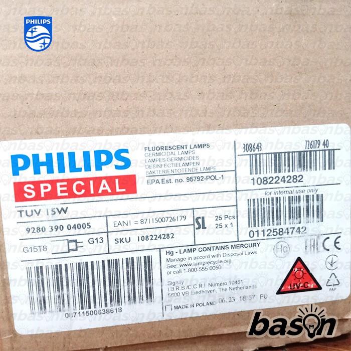 PHILIPS TUV 15W G15 T8 - Lampu UV disinfektan air dan udara 45cm