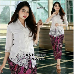 fashion wanita set kebaya encim putih