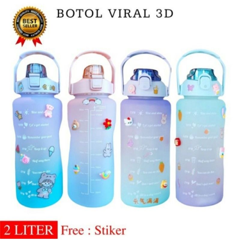 Botol Minum 2liter Viral 2D dan 3D Flip Top