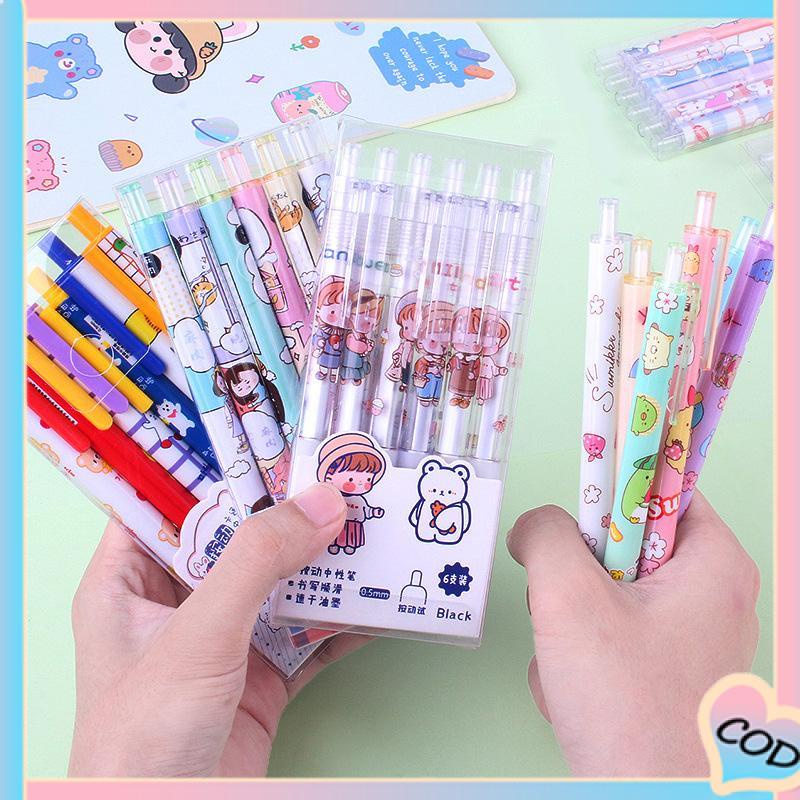 

COD❤️ Enam pena netral kreativitas kartun lucu alat tulis sekolah dasar -A.one