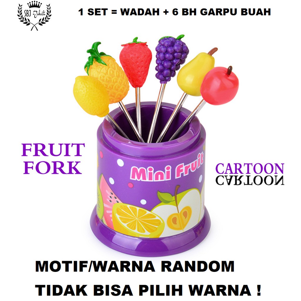 Garpu buah mini Stainless 304 Tusuk buah FRUITS FORK BOX-Motif RANDOM