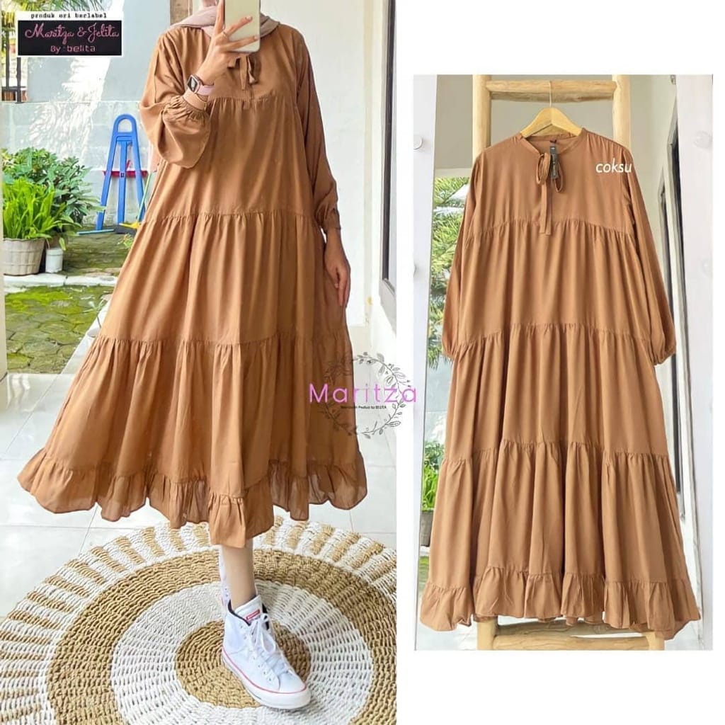 Midi dress muslim Ralien - ootd fashion muslim - dress jumbo - tunik rayon - pakaian wanita muslim - long tunik polos-1