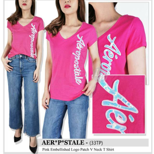 Aeropostale blue&amp;pink v-neck t-shirt