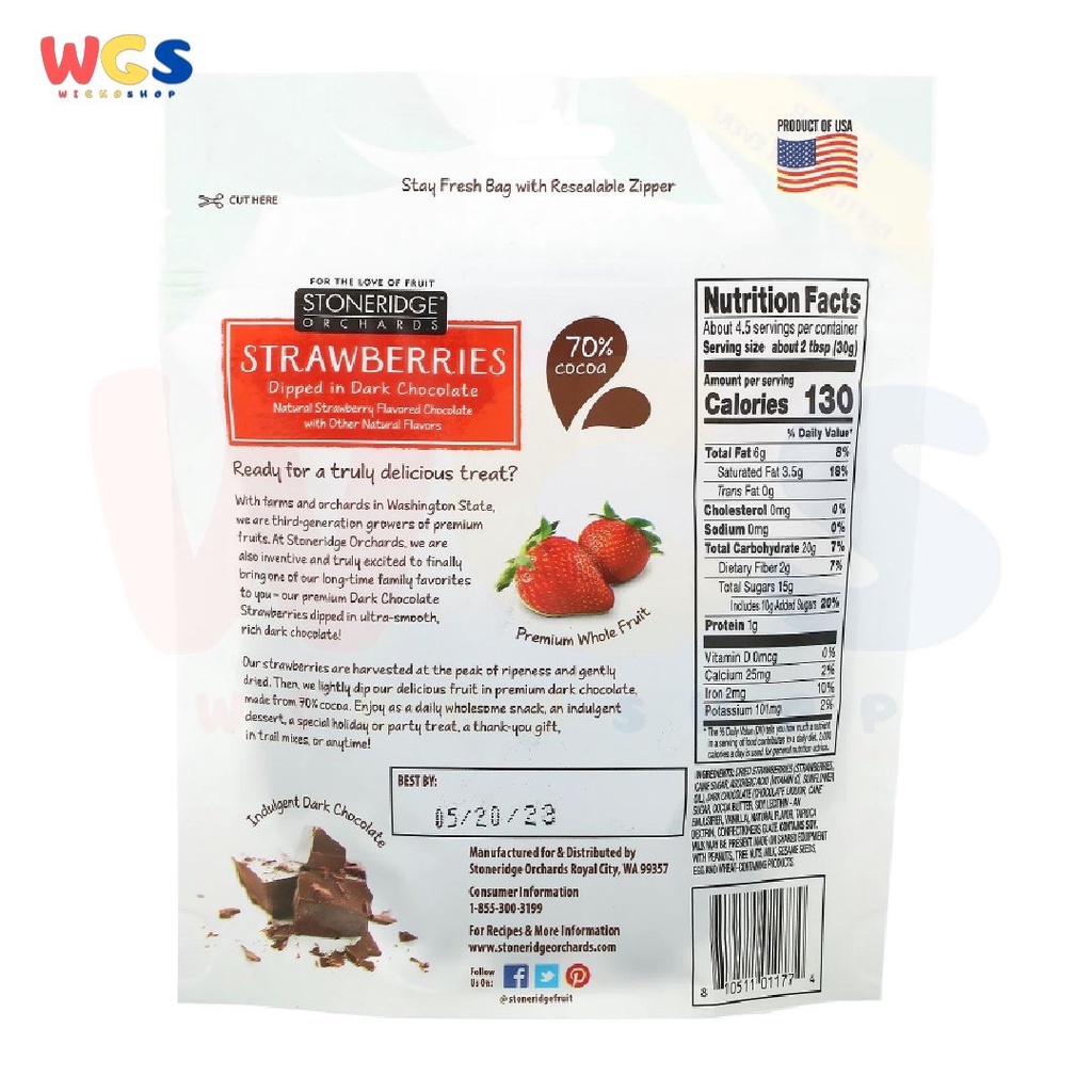 Stoneridge Orchards Strawberries Dipped in Dark Chocolate 5oz 142g