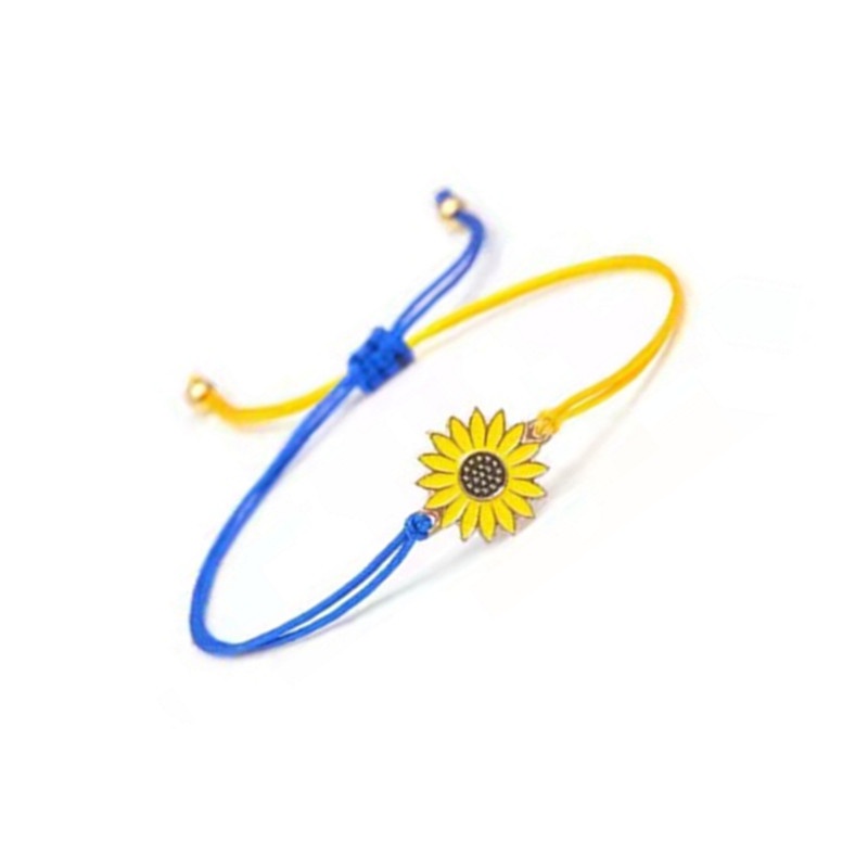 Gelang Persahabatan Tali Lilin Biru Kuning Kawat Alloy Hias Bunga Matahari Daisy